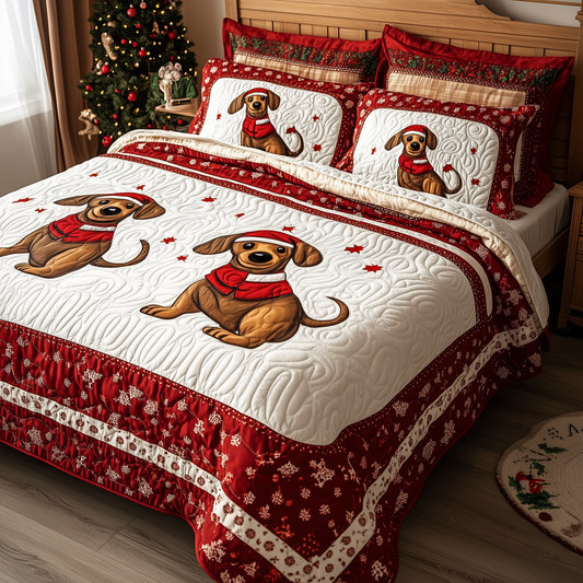 Dachshund in Santa Suit 3-Piece Quilted Bedding Set GFTOTL1062