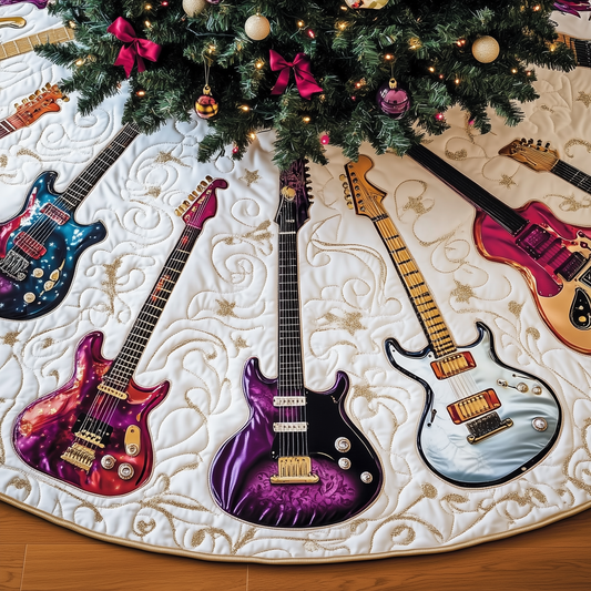 Festive Swirl Guitars Quilted Tree Skirt GFTOTL1111