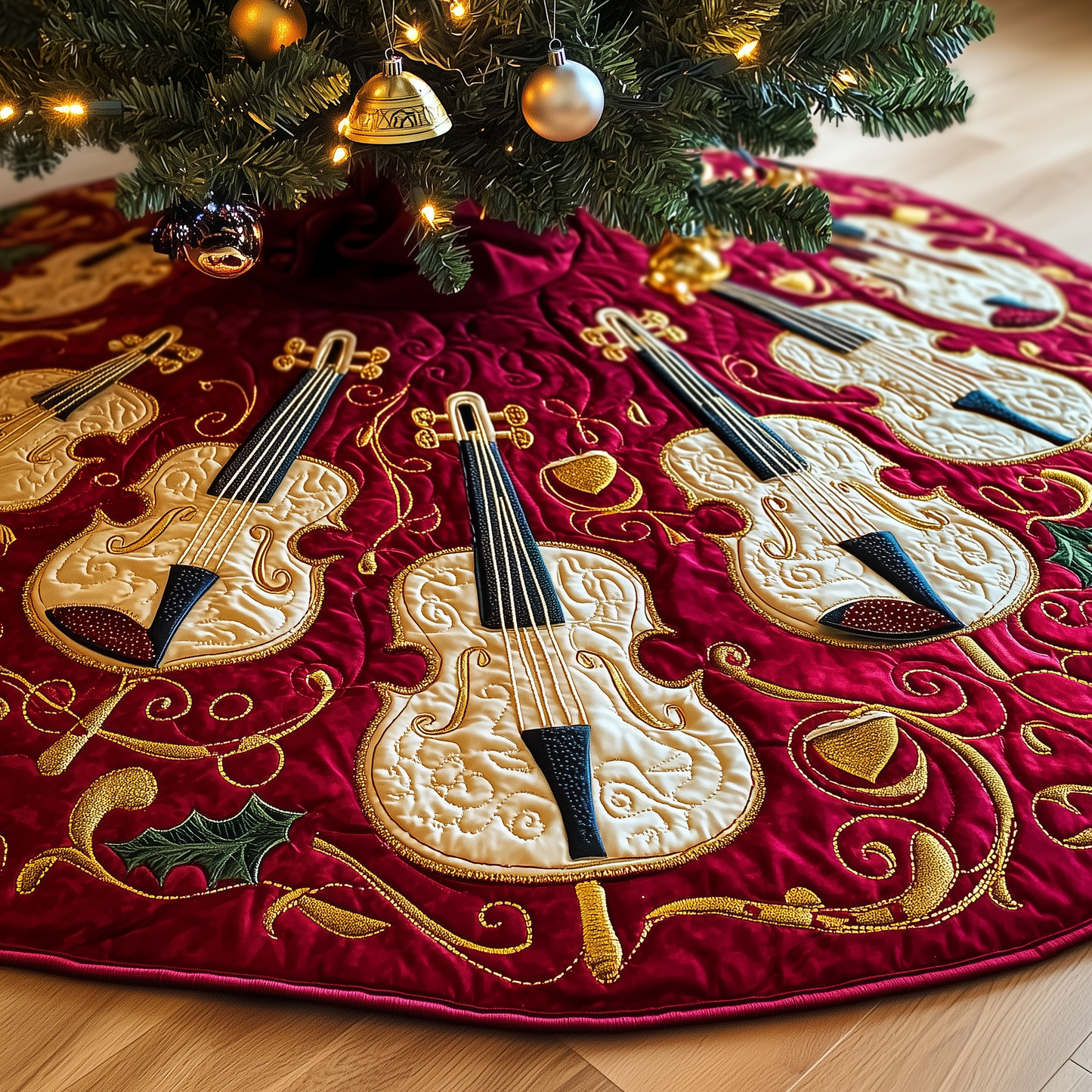 Festive Violins Quilted Tree Skirt GFTOTL1147