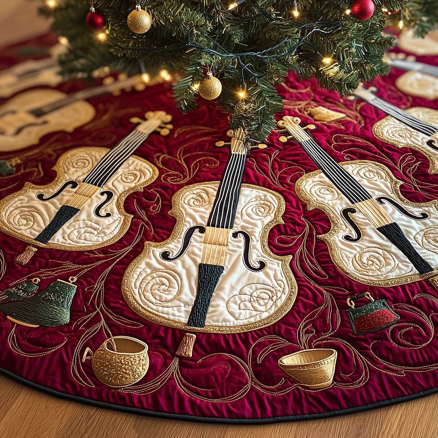 Festive Violins Quilted Tree Skirt GFTOTL1148