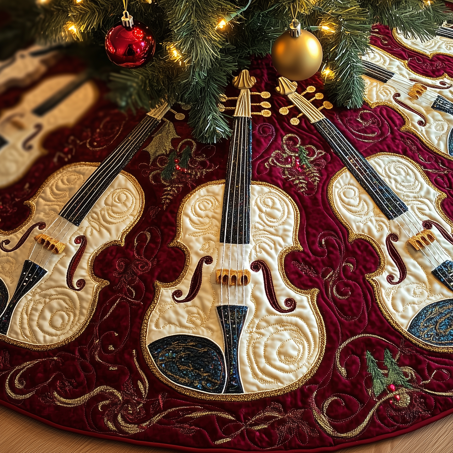 Festive Violins Quilted Tree Skirt GFTOTL1149