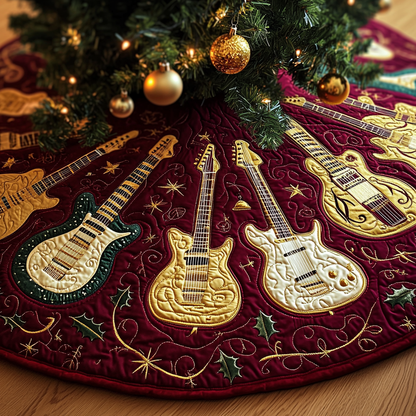 Festive Gold Guitar Quilted Tree Skirt GFTOTL1153