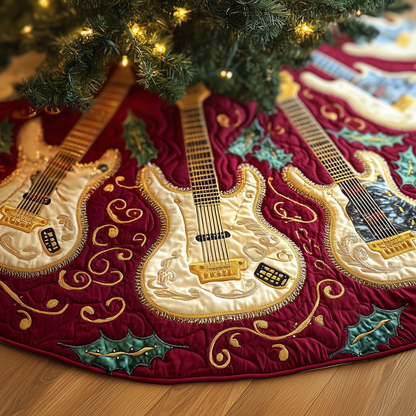 Festive Gold Guitar Quilted Tree Skirt GFTOTL1157