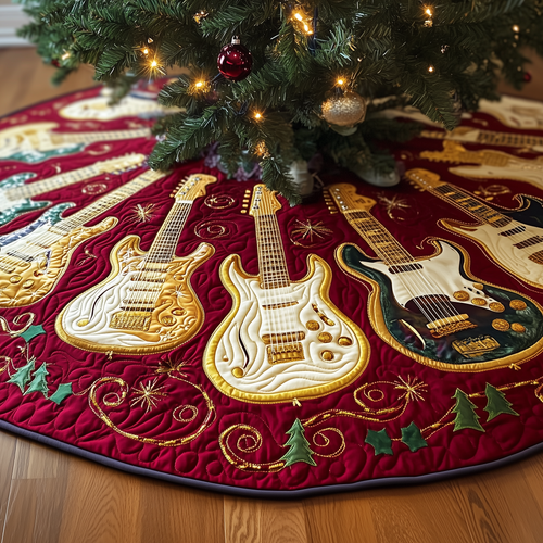 Festive Gold Guitar Quilted Tree Skirt GFTOTL1158