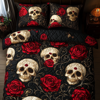 Rose Skull 3-Piece Quilted Bedding Set GFTOTL1242