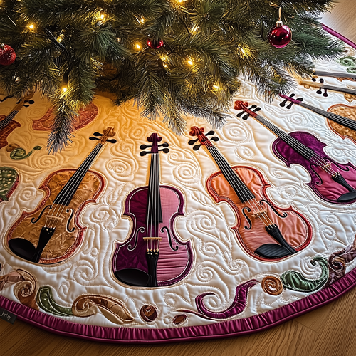 Joyful Pink Violins Quilted Tree Skirt GFTOTL1271