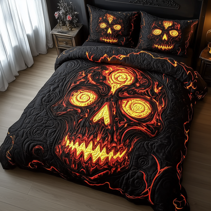 Lava Crack Skull 3-Piece Quilted Bedding Set GFTOTL1419