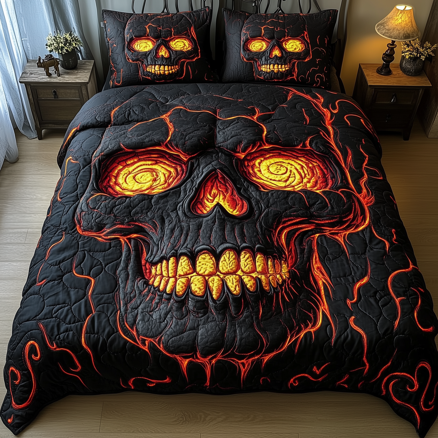 Lava Crack Skull 3-Piece Quilted Bedding Set GFTOTL1420