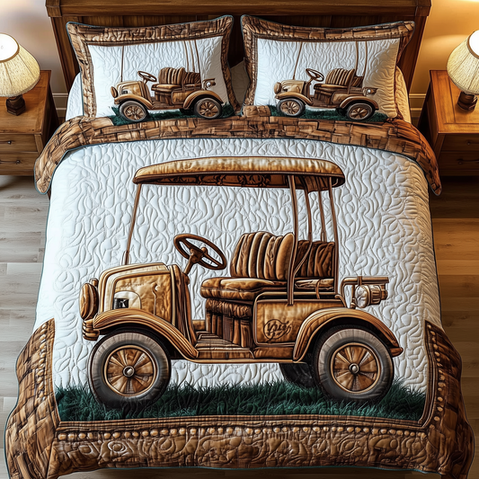 Vintage Golf Cart 3-Piece Quilted Bedding Set GFTOTL1569