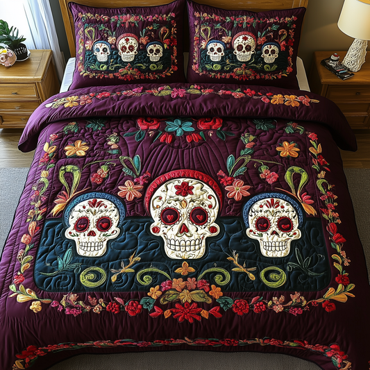 Purple Skull 3-Piece Quilted Bedding Set GFTOTL1580