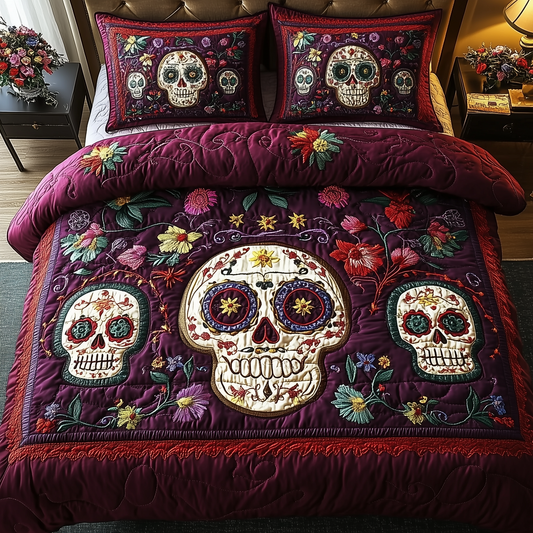 Purple Skull 3-Piece Quilted Bedding Set GFTOTL1581