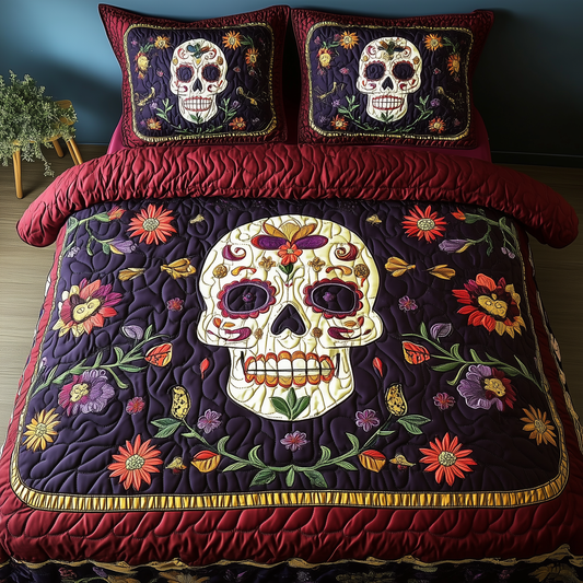 Purple Skull 3-Piece Quilted Bedding Set GFTOTL1584