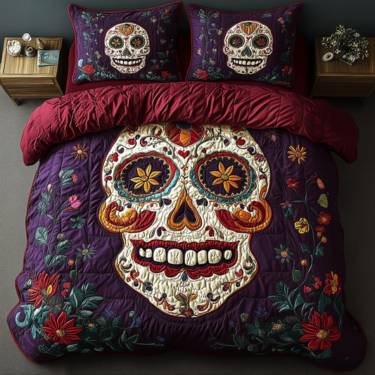 Purple Skull 3-Piece Quilted Bedding Set GFTOTL1585