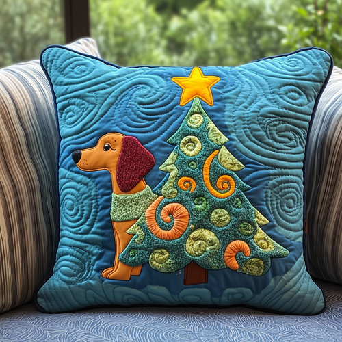 Dachshund Christmas Tree Quilted Pillow Case GFTOTL1588