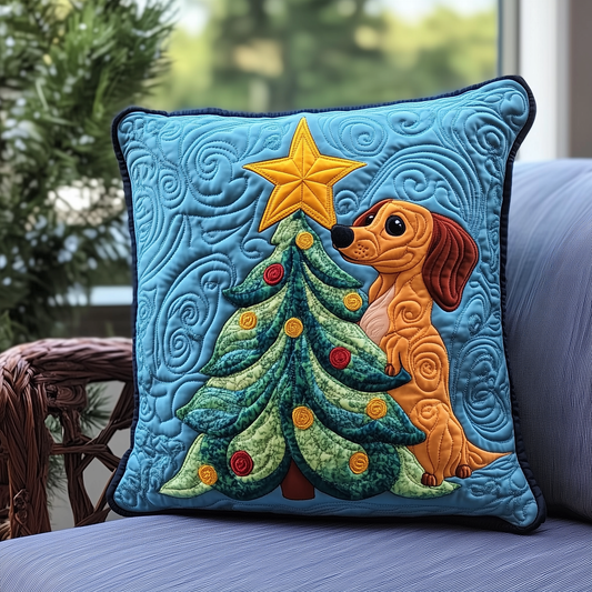 Dachshund Christmas Tree Quilted Pillow Case GFTOTL1589