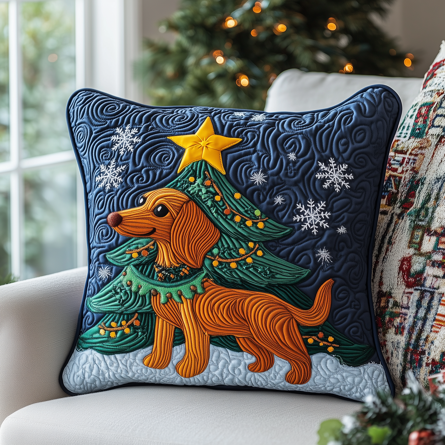 Dachshund Christmas Tree Quilted Pillow Case GFTOTL1590