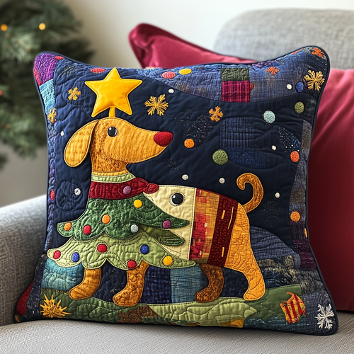 Dachshund Christmas Tree Quilted Pillow Case GFTOTL1592