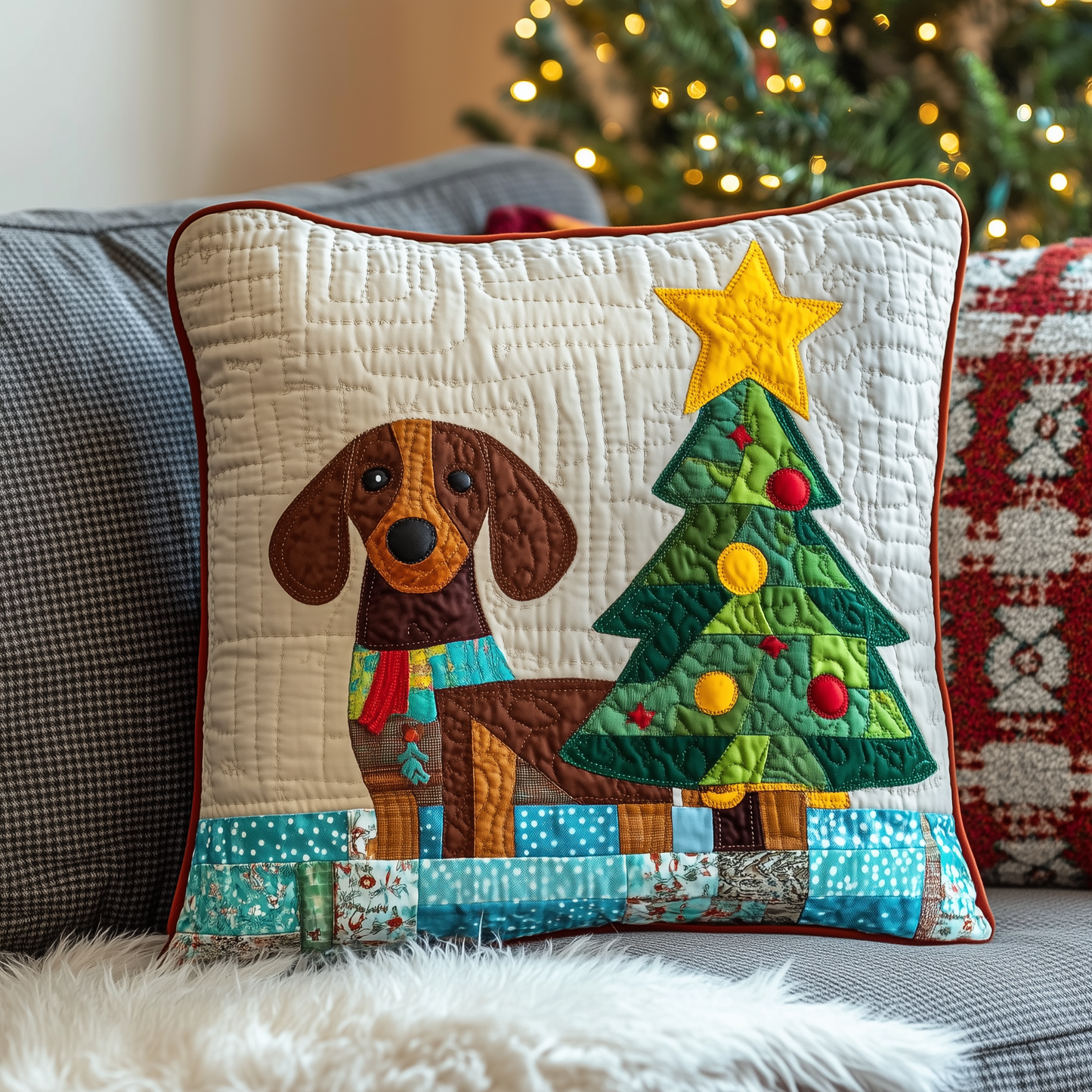 Dachshund Christmas Tree Quilted Pillow Case GFTOTL1593