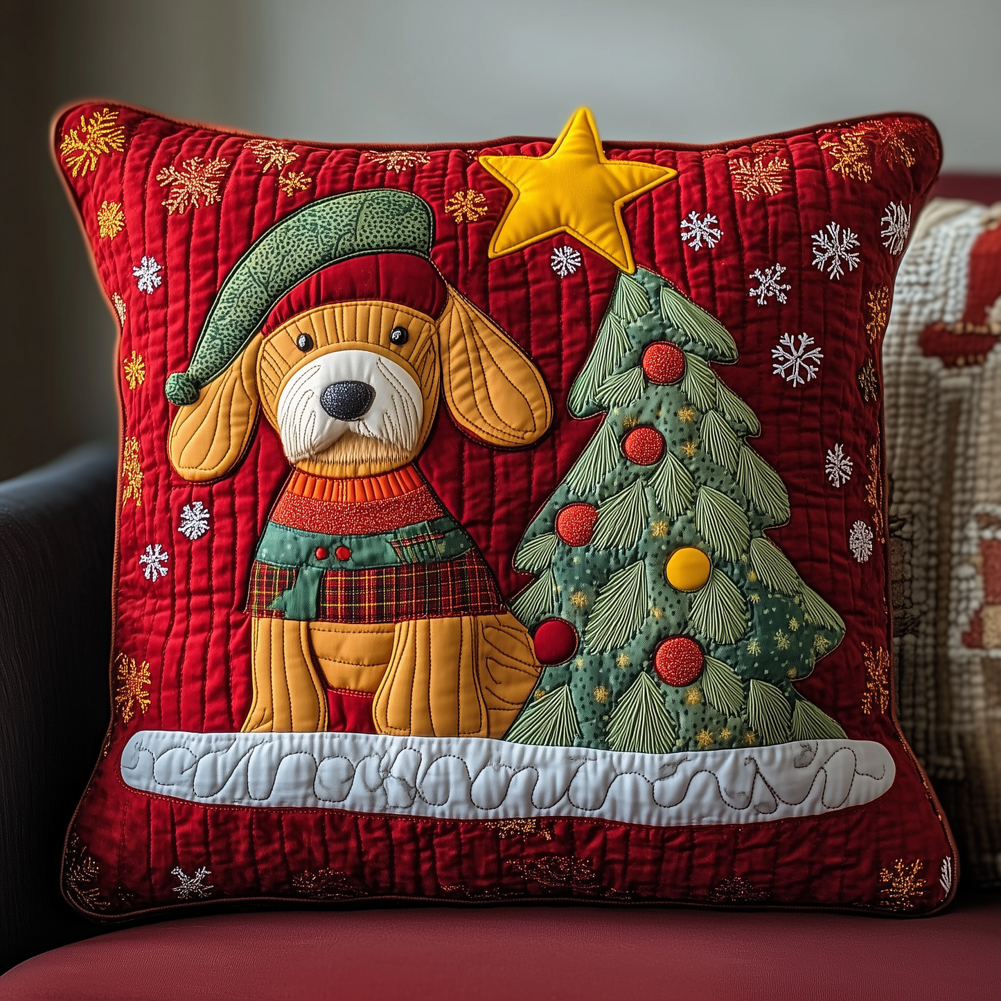 Dachshund Christmas Tree Quilted Pillow Case GFTOTL1595