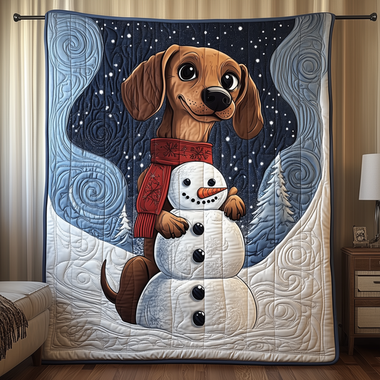 Dachshund in Snowy Night Quilted Blanket GFTOTL1596