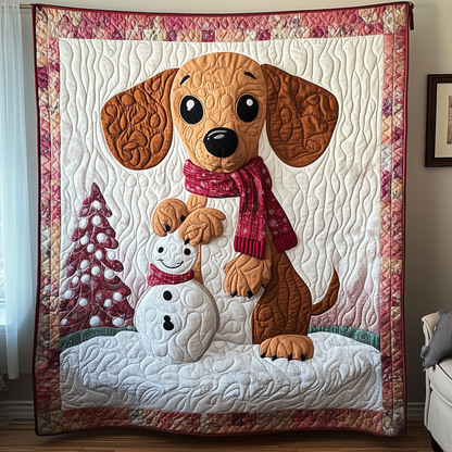 Dachshund in Snowy Night Quilted Blanket GFTOTL1597