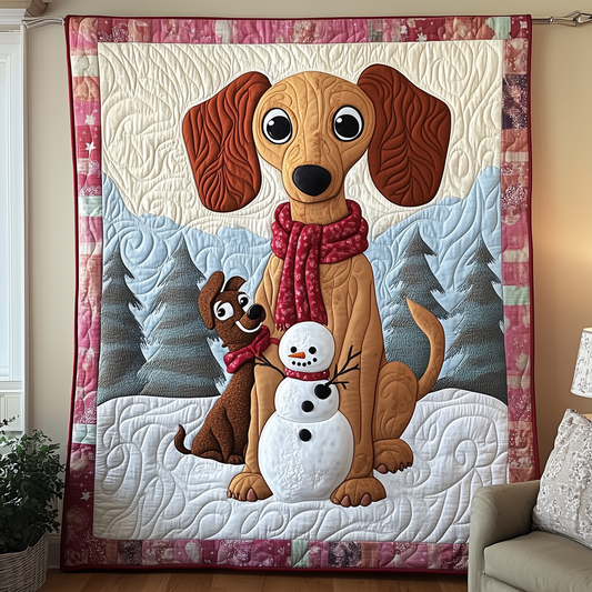 Dachshund in Snowy Night Quilted Blanket GFTOTL1598