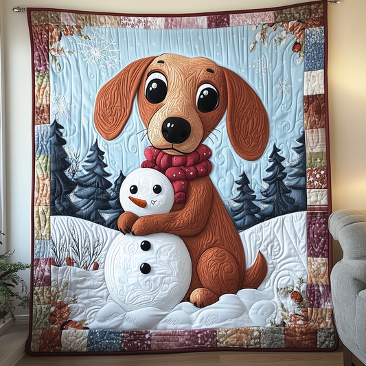 Dachshund in Snowy Night Quilted Blanket GFTOTL1602