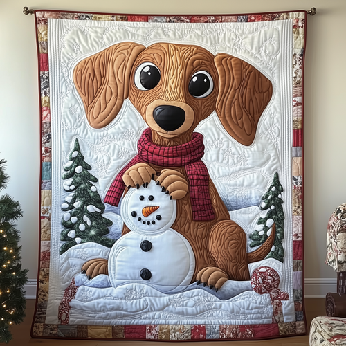 Dachshund in Snowy Night Quilted Blanket GFTOTL1603