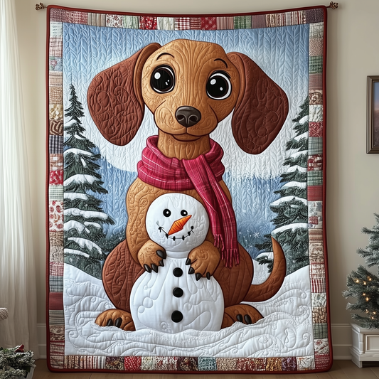 Dachshund in Snowy Night Quilted Blanket GFTOTL1604