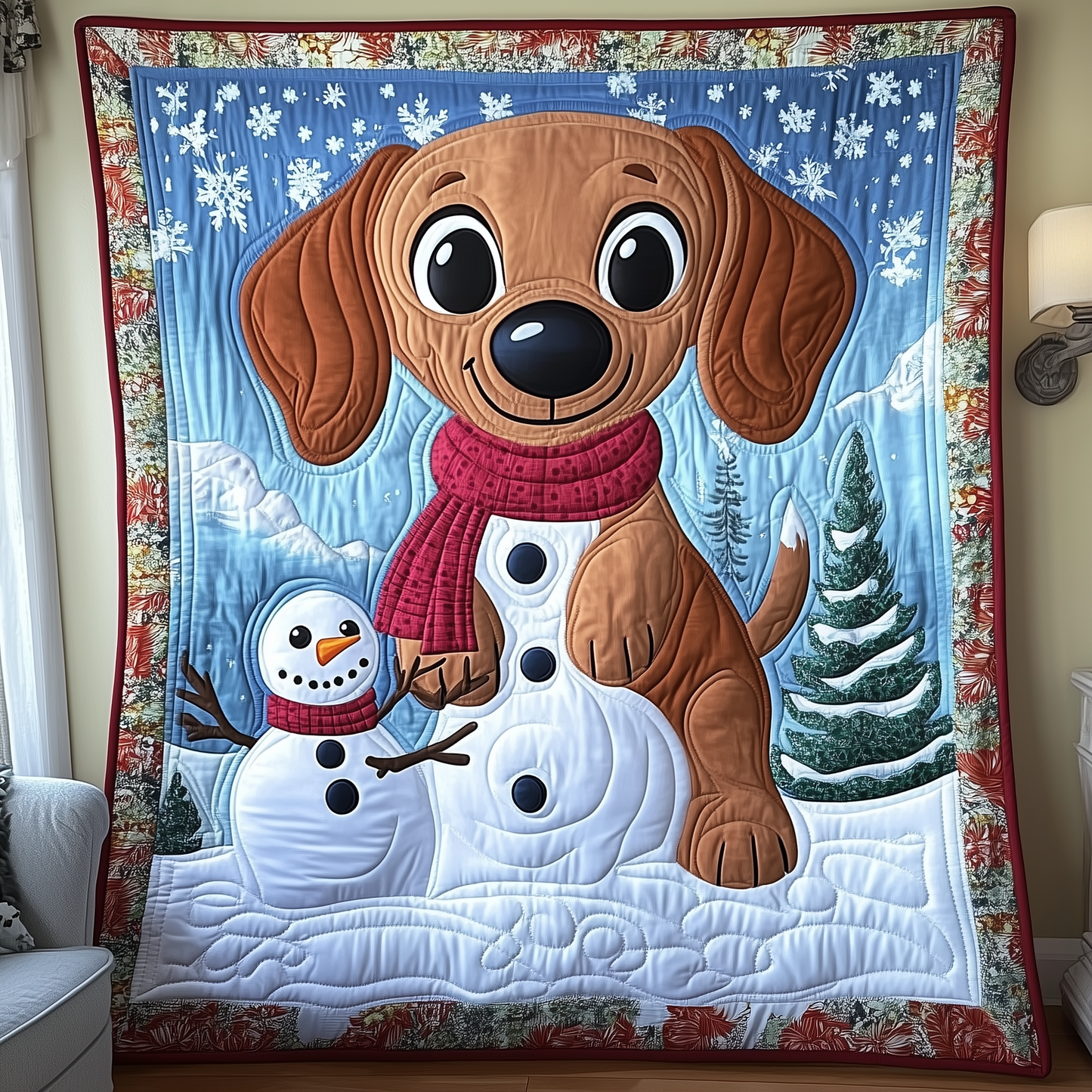 Dachshund in Snowy Night Quilted Blanket GFTOTL1605