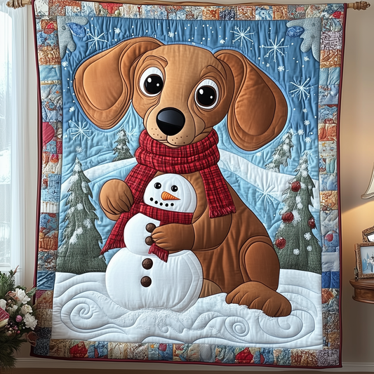 Dachshund in Snowy Night Quilted Blanket GFTOTL1606