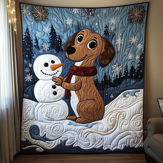 Dachshund in Snowy Night Quilted Blanket GFTOTL1609