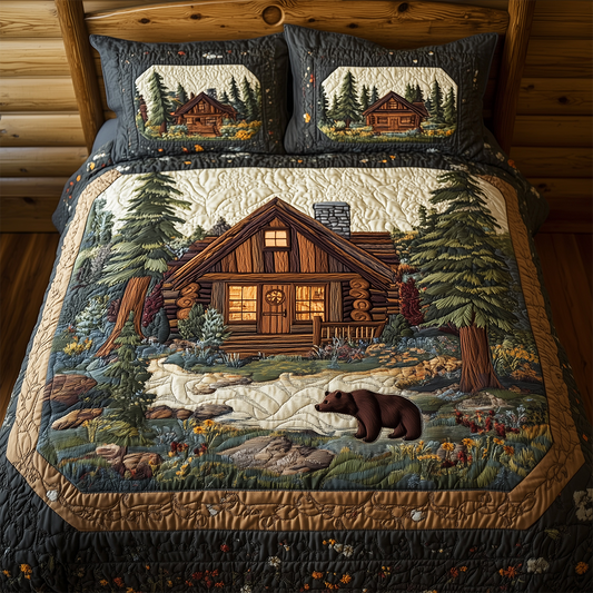 Bear and Cabin 3-Piece Quilted Bedding Set GFTOTL2386