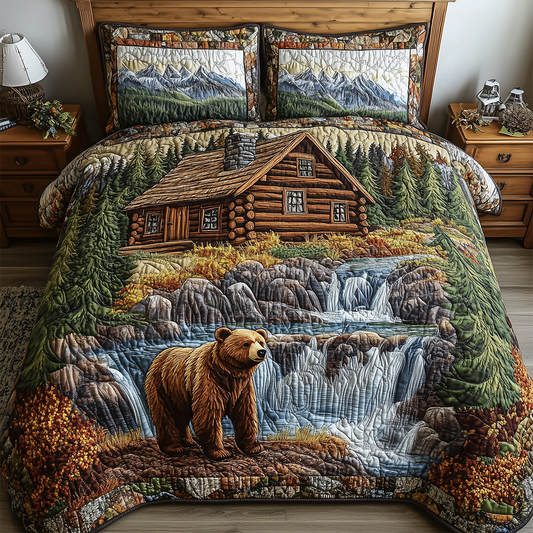 Bear and Cabin 3-Piece Quilted Bedding Set GFTOTL2389