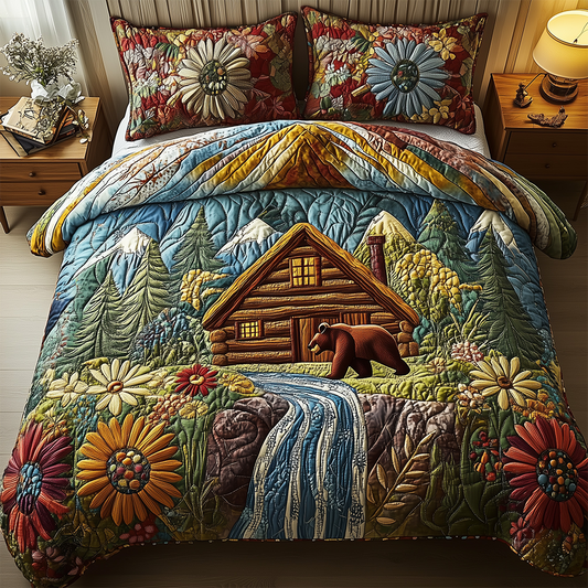 Bear and Cabin 3-Piece Quilted Bedding Set GFTOTL2391