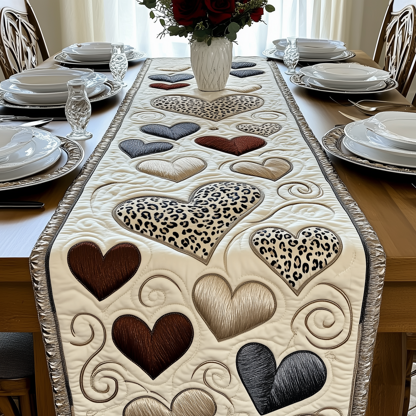 Leopard Hearts Quilted Table Runner GFTOTL2490