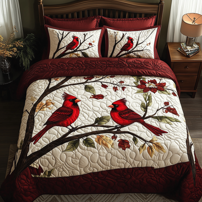 Christmas Cardinal 3-Piece Quilted Bedding Set GFTOTL492