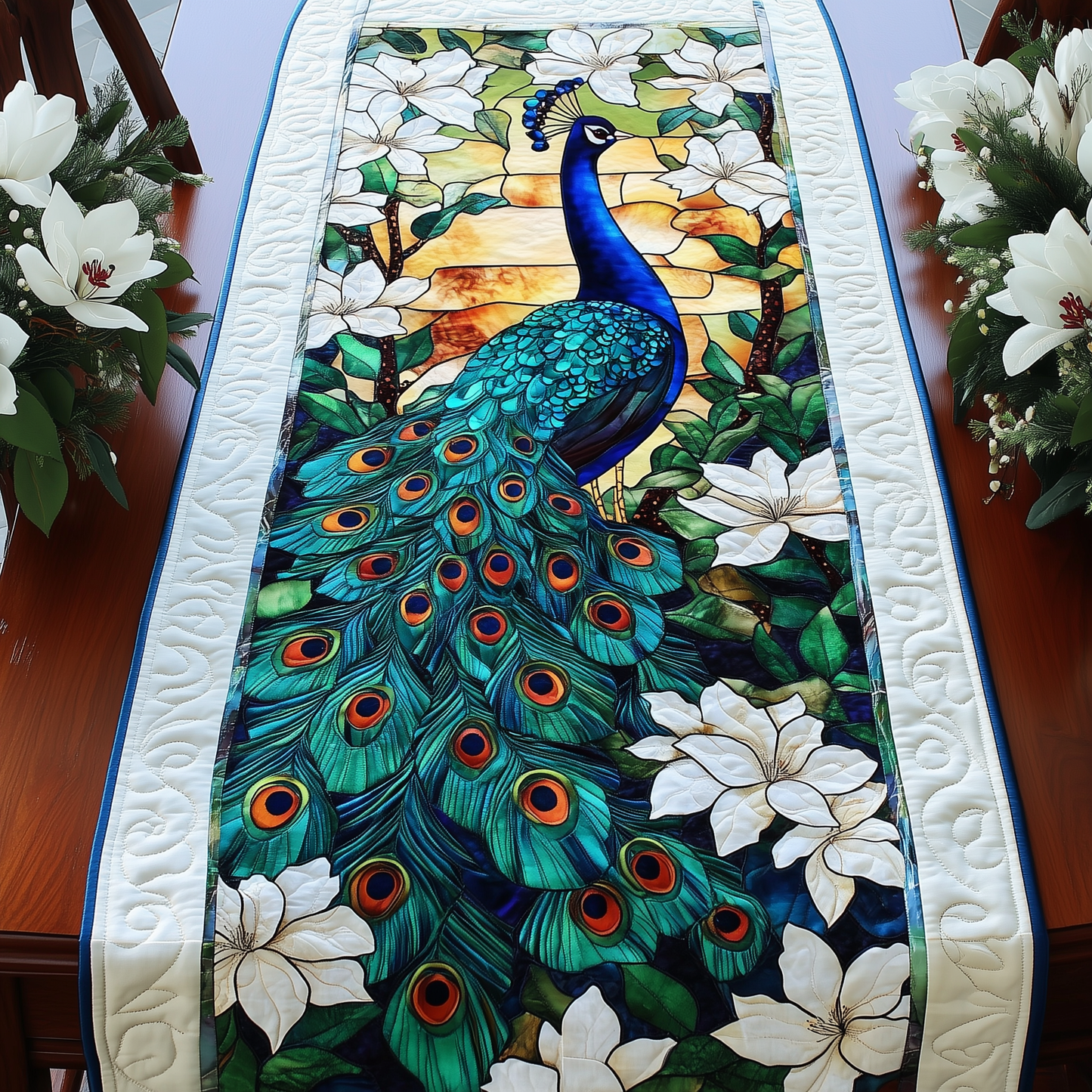 Peacock Garden Quilted Table Runner GFTOTL736