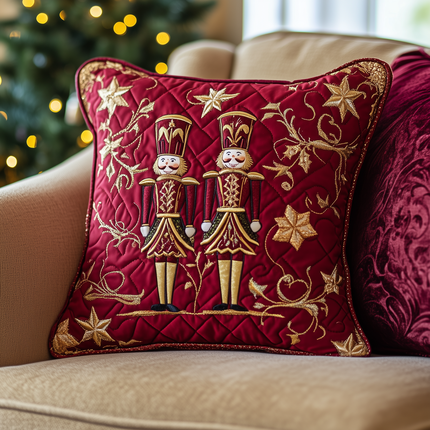 Burgundy Nutcracker Quilted Pillow Case GFTOTL740