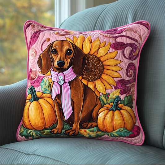 Dachshund Pink Fall Quilted Pillow Case GFTOTL850