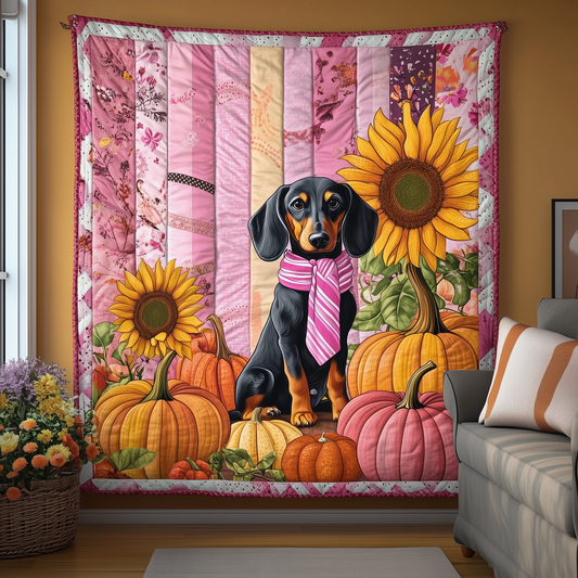 Dachshund Pink Fall Quilted Blanket GFTOTL859