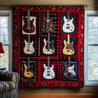 Rock N Roll Guitar Plaid Quilted Blanket GFTOTL947