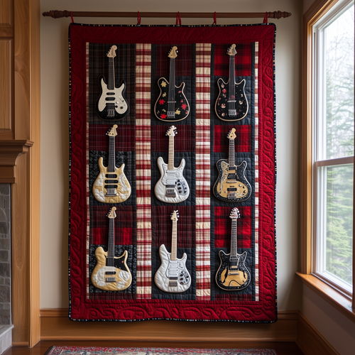 Rock N Roll Guitar Plaid Quilted Blanket GFTOTL948