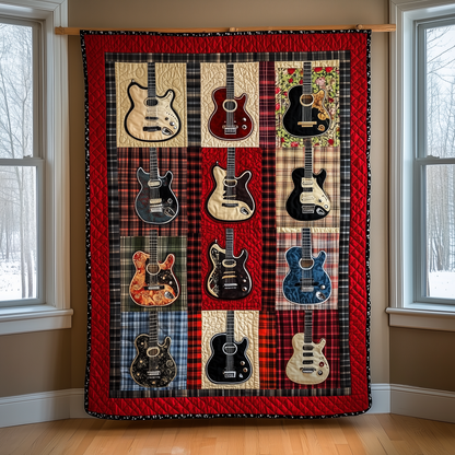 Rock N Roll Guitar Plaid Quilted Blanket GFTOTL949