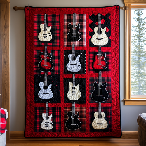 Rock N Roll Guitar Plaid Quilted Blanket GFTOTL950