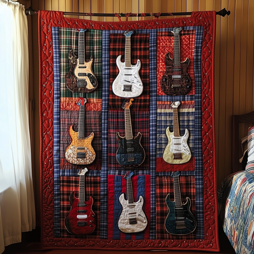 Rock N Roll Guitar Plaid Quilted Blanket GFTOTL953