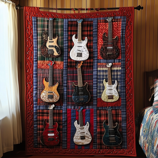 Rock N Roll Guitar Plaid Quilted Blanket GFTOTL953