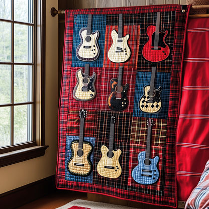 Rock N Roll Guitar Plaid Quilted Blanket GFTOTL954