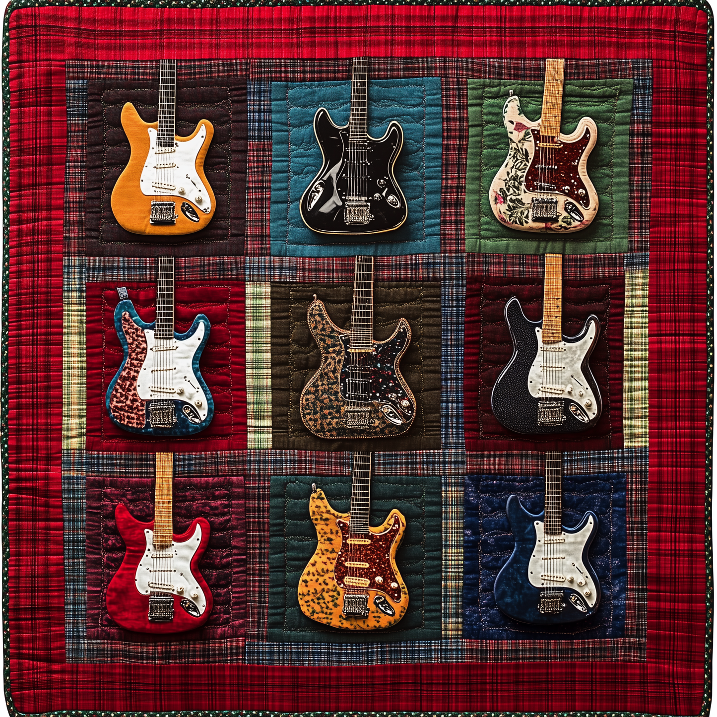 Rock N Roll Guitar Plaid Quilted Blanket GFTOTL955