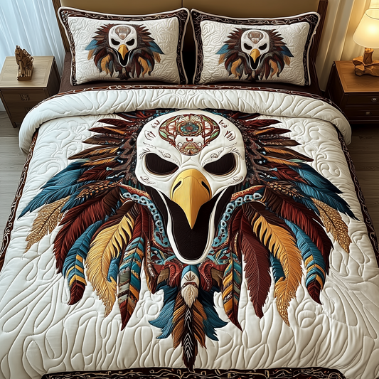 Native American Bald Eagle Skull 3-Piece Quilted Bedding Set GFTOTP1291